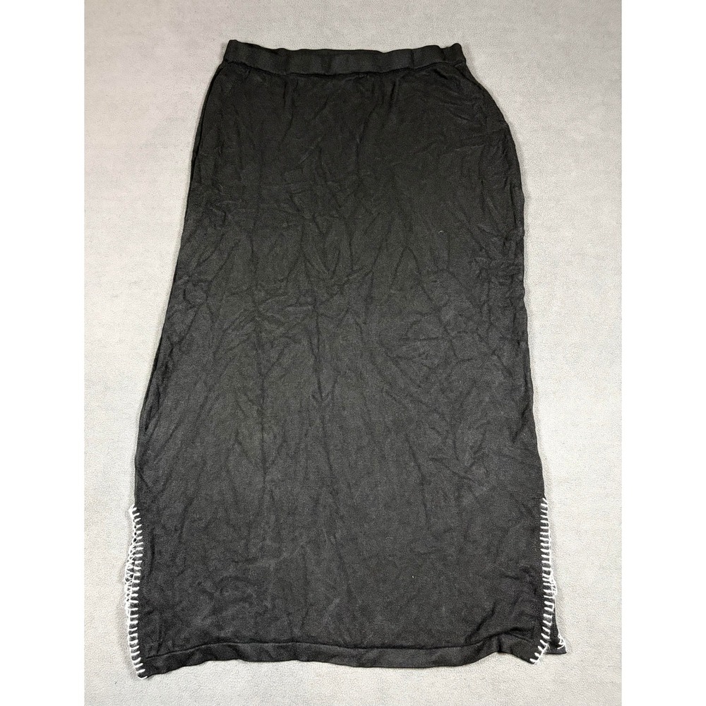 Vince Camuto Maxi Skirt Womens Medium Black Contrast Whipstitch Side Slits